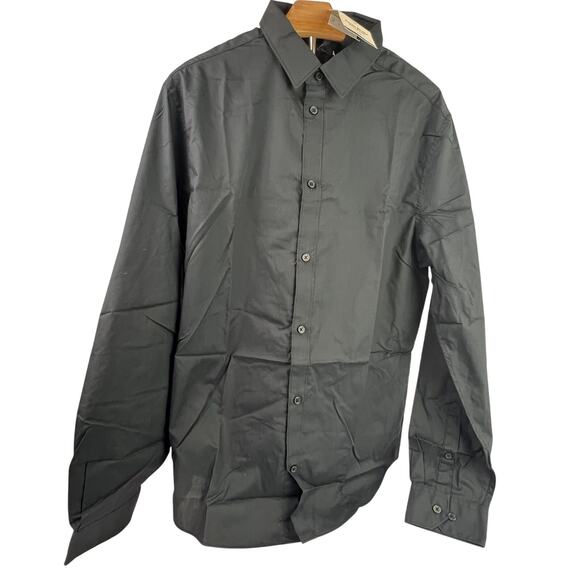 H&M Men's Size Large Black Slim Fit Turndown Button Down Long Sleeve Iron Shirt - Picture 1 of 16